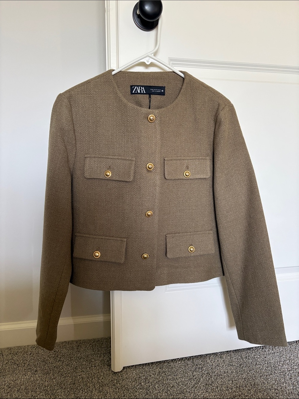 Zara Olive-Taupe Button Lady Jacket